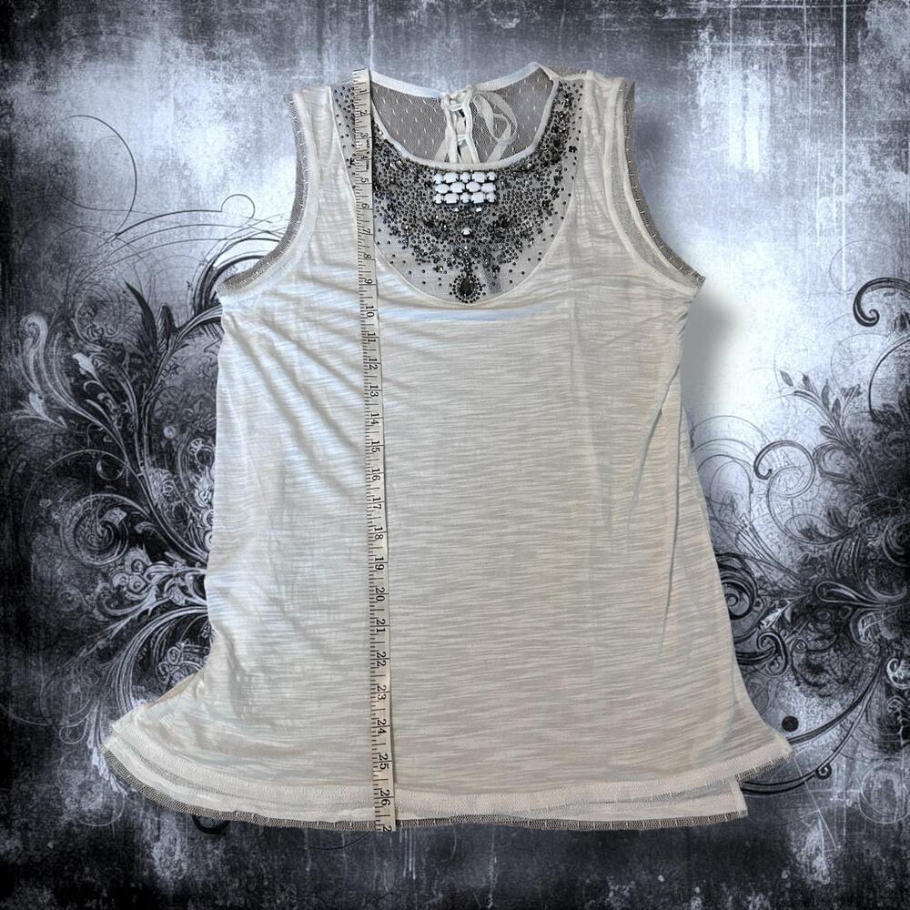 BCBG ornate beaded & rhinestoned sheer white sleeveless top - Picture 7 of 8